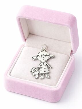Silver Girl Charm Pendant with teddy bear - Kids Accessories